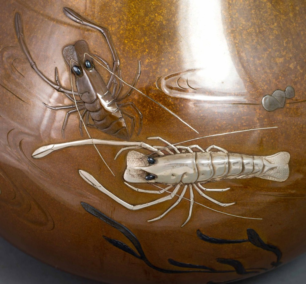 A HIGHLY DECORATIVE JAPANESE MIXED METAL CRAYFISH VASE View VII