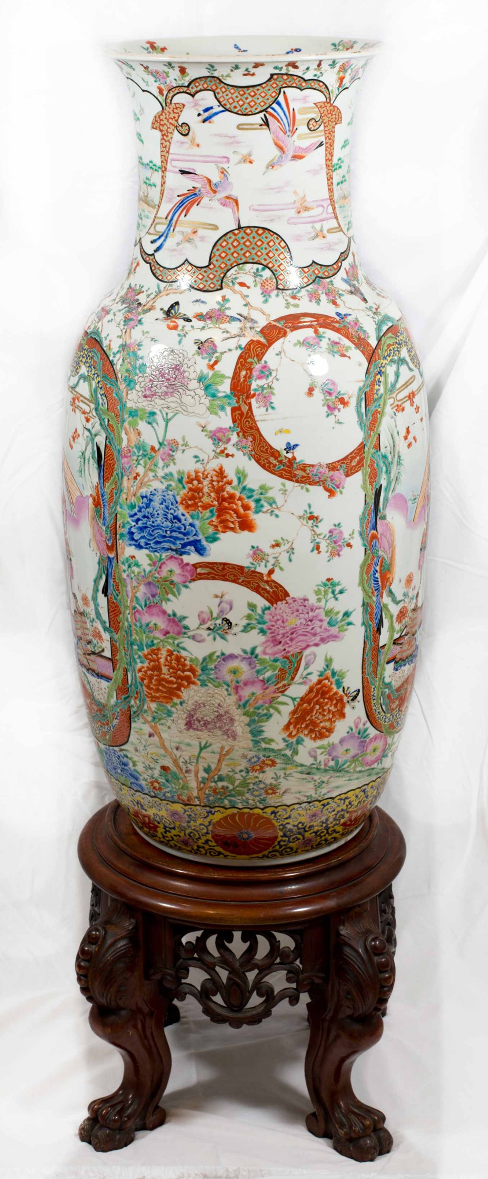 MONUMENTAL PAIR OF JAPANESE FUKAGAWA VASES ON STANDS View VIII