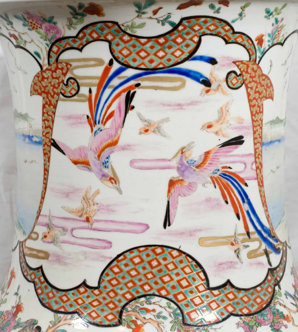 MONUMENTAL PAIR OF JAPANESE FUKAGAWA VASES ON STANDS View XI