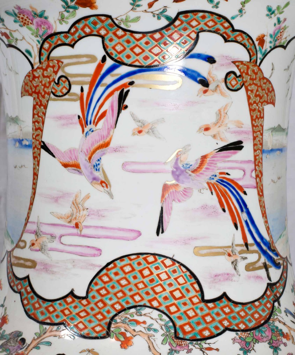 MONUMENTAL PAIR OF JAPANESE FUKAGAWA VASES ON STANDS View XII