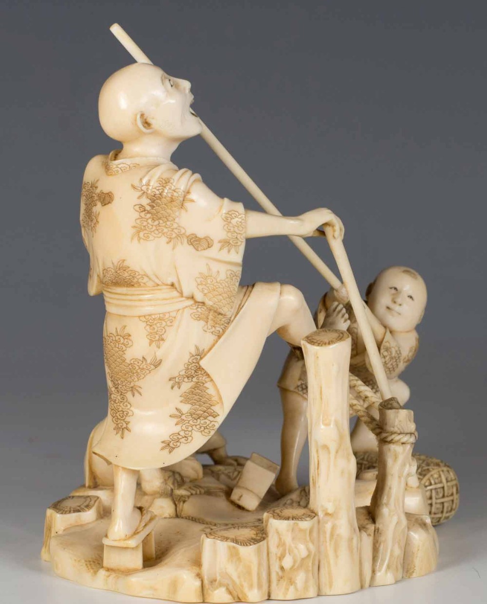 HUMEROUS JAPANESE IVORY OKIMONO GROUP SIGNED GYOKUSUI View IV