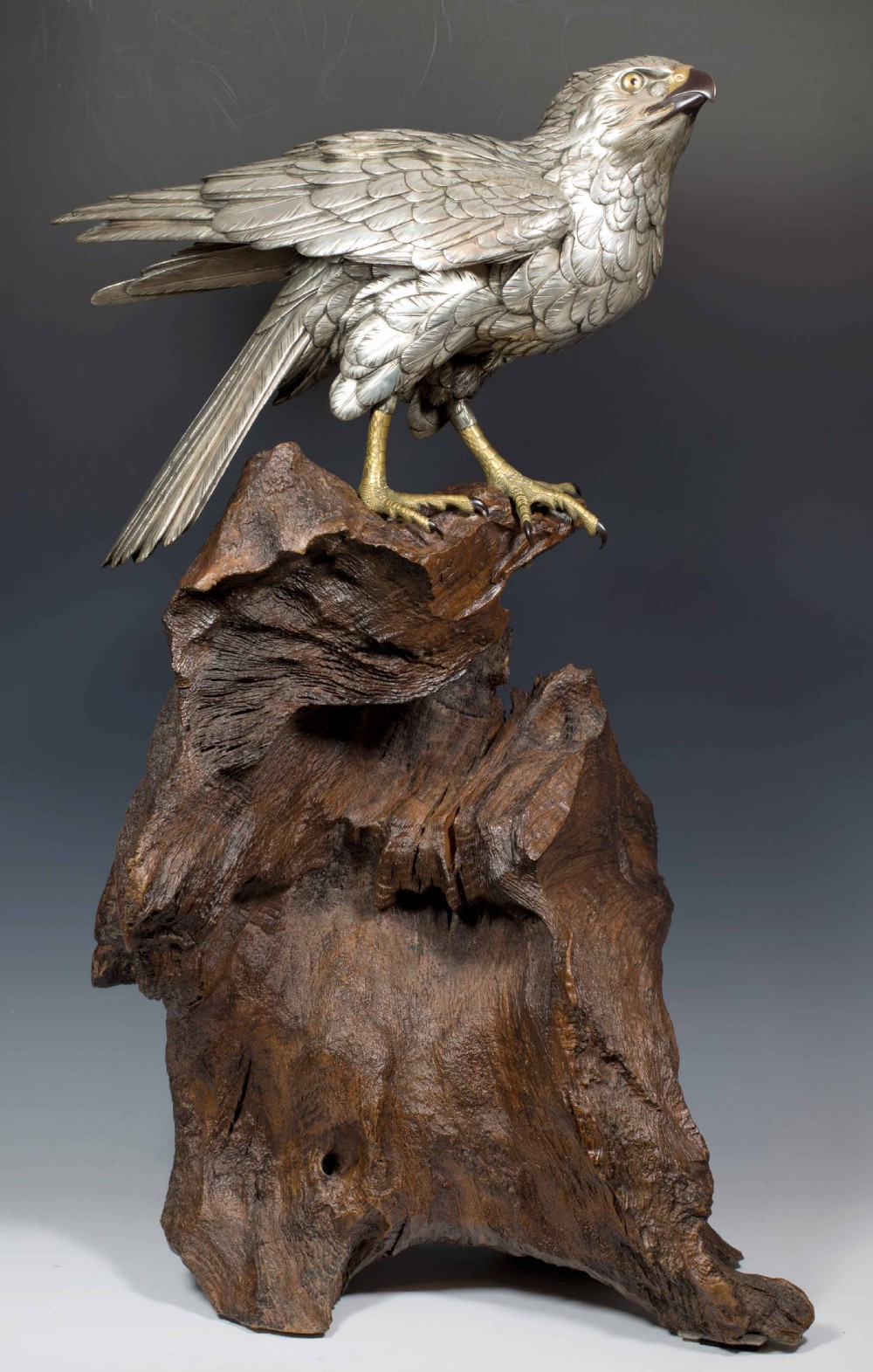 HUGE JAPANESE SILVERED BRONZE SEA EAGLE BY AKASOFU GYOKO View II