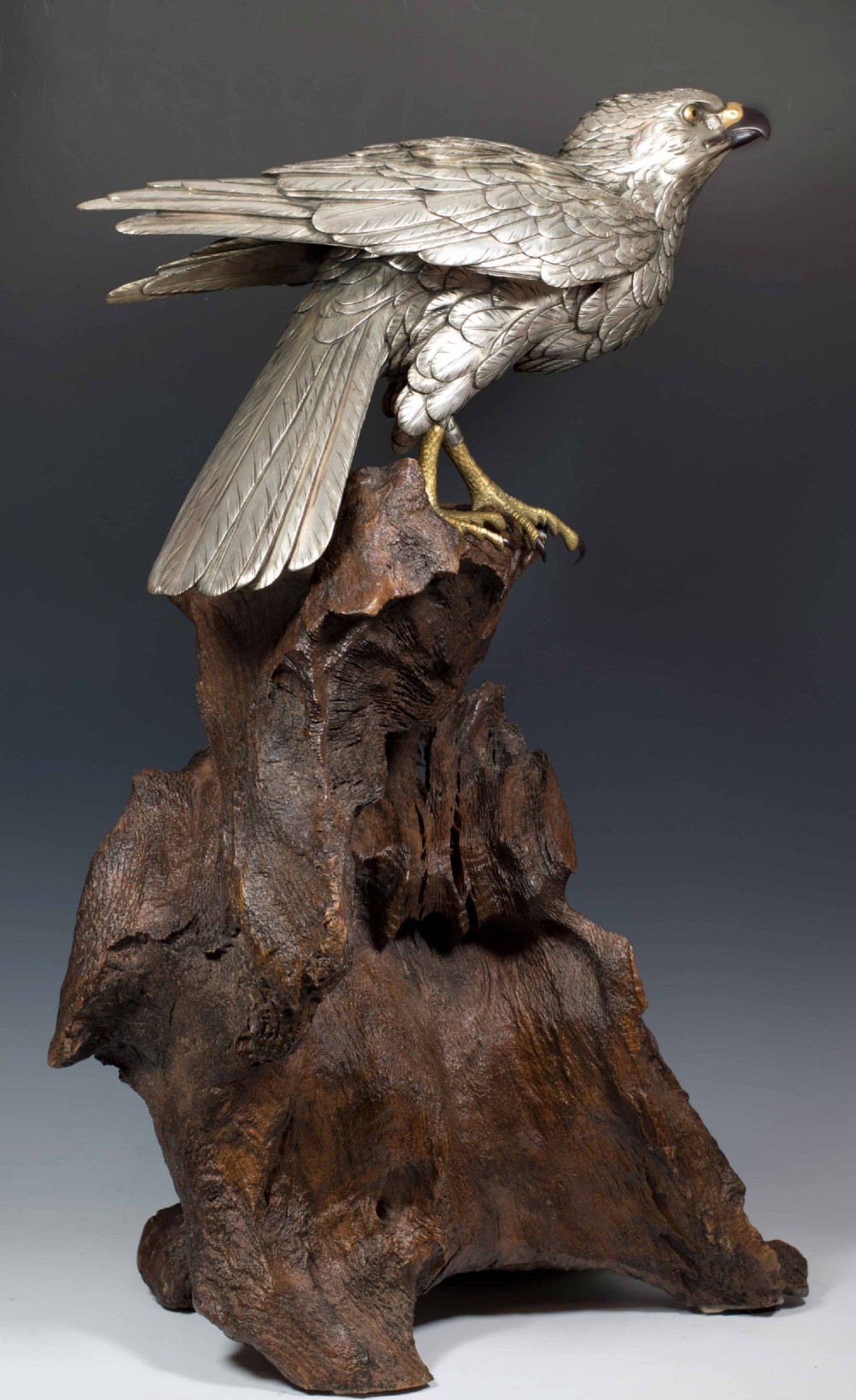 HUGE JAPANESE SILVERED BRONZE SEA EAGLE BY AKASOFU GYOKO View III