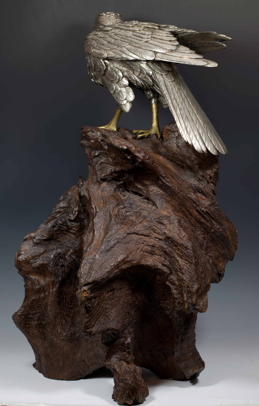 HUGE JAPANESE SILVERED BRONZE SEA EAGLE BY AKASOFU GYOKO View V
