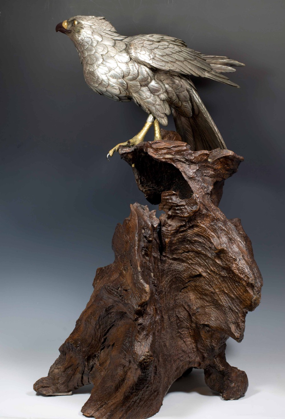 HUGE JAPANESE SILVERED BRONZE SEA EAGLE BY AKASOFU GYOKO View VII