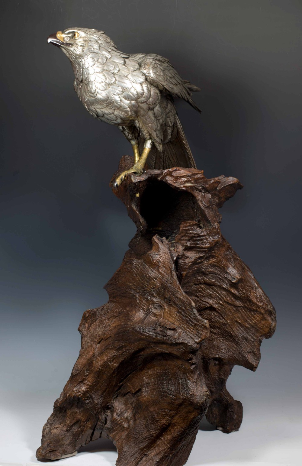 HUGE JAPANESE SILVERED BRONZE SEA EAGLE BY AKASOFU GYOKO View VIII