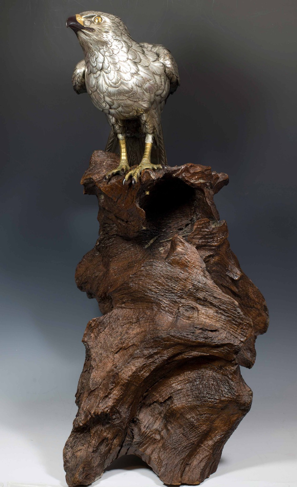 HUGE JAPANESE SILVERED BRONZE SEA EAGLE BY AKASOFU GYOKO View IX