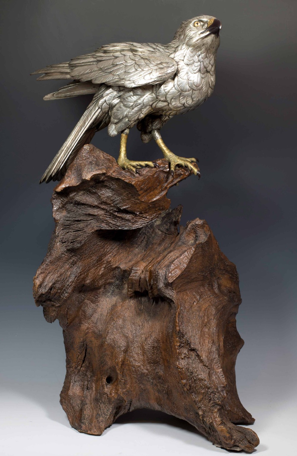HUGE JAPANESE SILVERED BRONZE SEA EAGLE BY AKASOFU GYOKO View XI