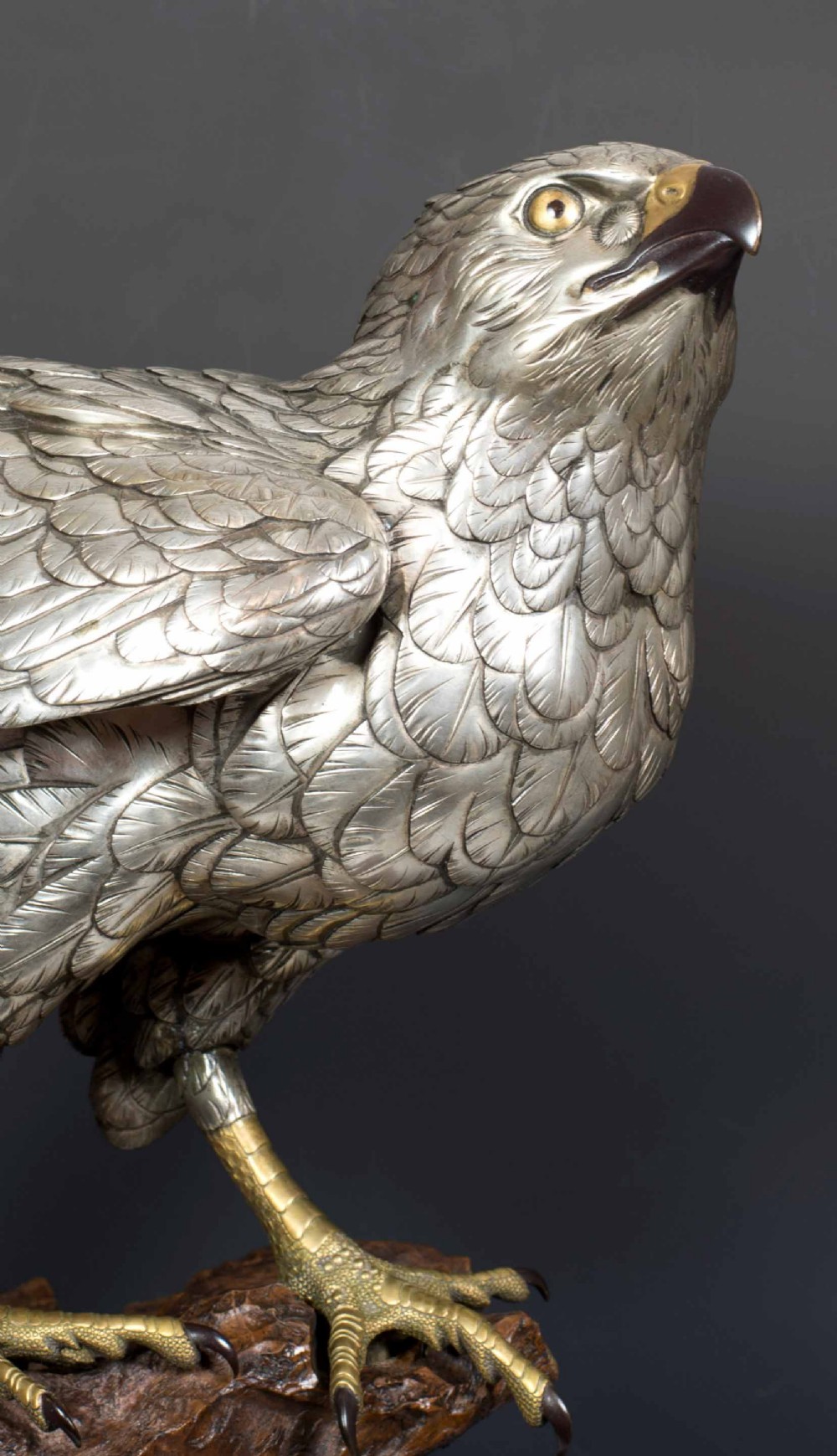 HUGE JAPANESE SILVERED BRONZE SEA EAGLE BY AKASOFU GYOKO View XII