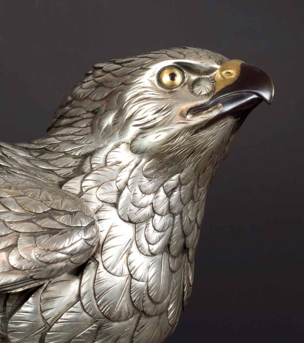 HUGE JAPANESE SILVERED BRONZE SEA EAGLE BY AKASOFU GYOKO View XIII