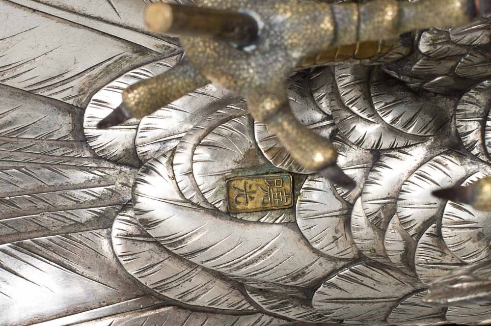 HUGE JAPANESE SILVERED BRONZE SEA EAGLE BY AKASOFU GYOKO View XV