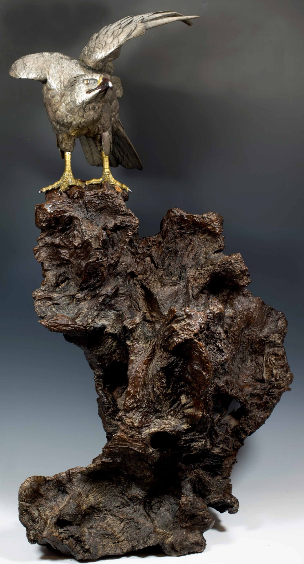 A SUPERB JAPANESE SILVERED BRONZE SEA EAGLE BY AKASOFU GYOKO View III