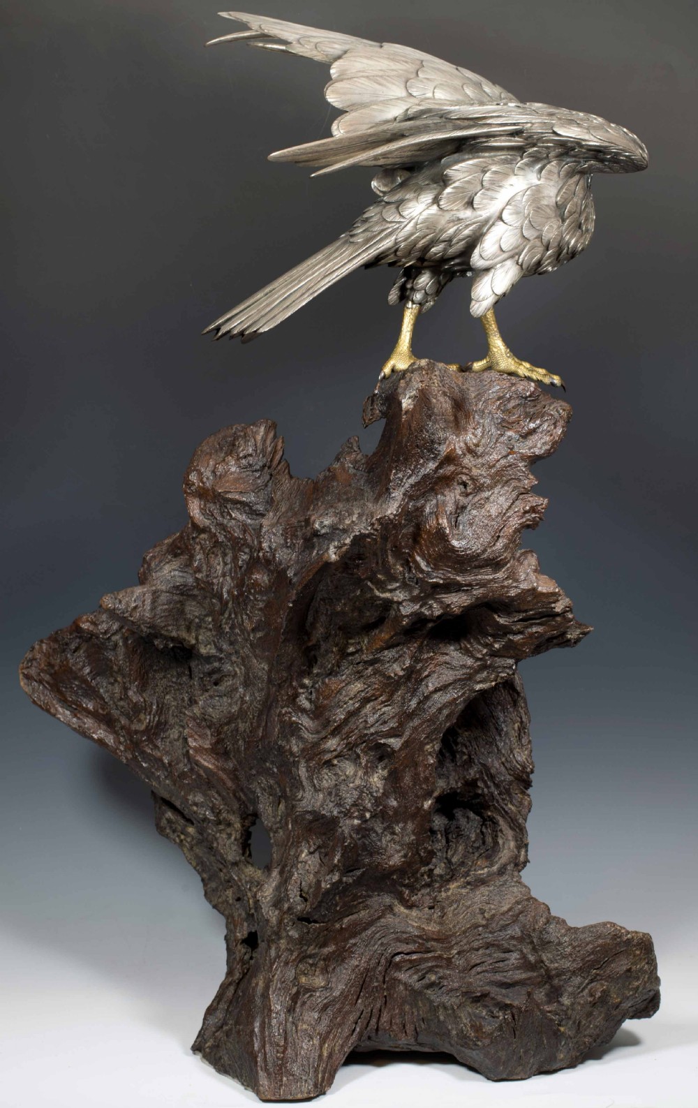 A SUPERB JAPANESE SILVERED BRONZE SEA EAGLE BY AKASOFU GYOKO View VI