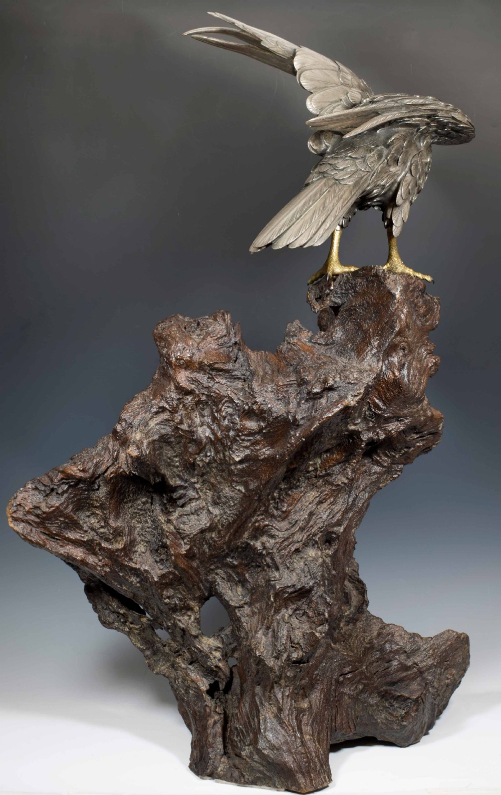 A SUPERB JAPANESE SILVERED BRONZE SEA EAGLE BY AKASOFU GYOKO View VII