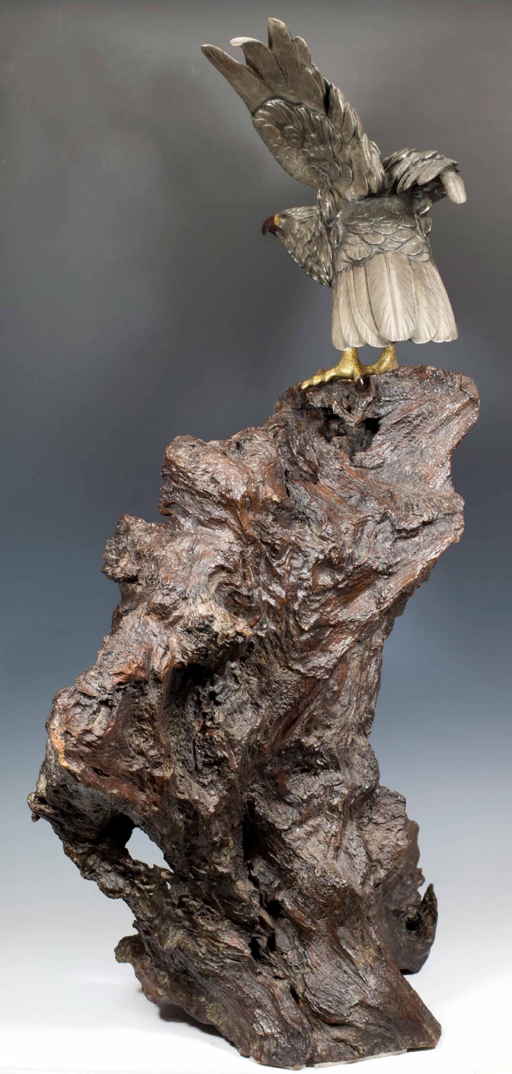 A SUPERB JAPANESE SILVERED BRONZE SEA EAGLE BY AKASOFU GYOKO View VIII