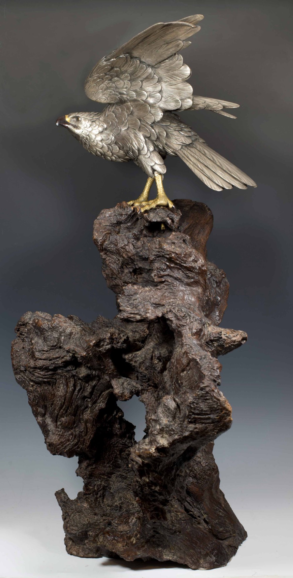 A SUPERB JAPANESE SILVERED BRONZE SEA EAGLE BY AKASOFU GYOKO View IX
