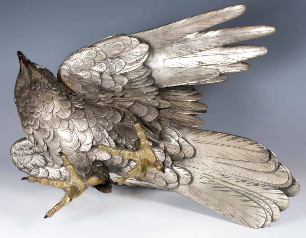 A SUPERB JAPANESE SILVERED BRONZE SEA EAGLE BY AKASOFU GYOKO View XIV