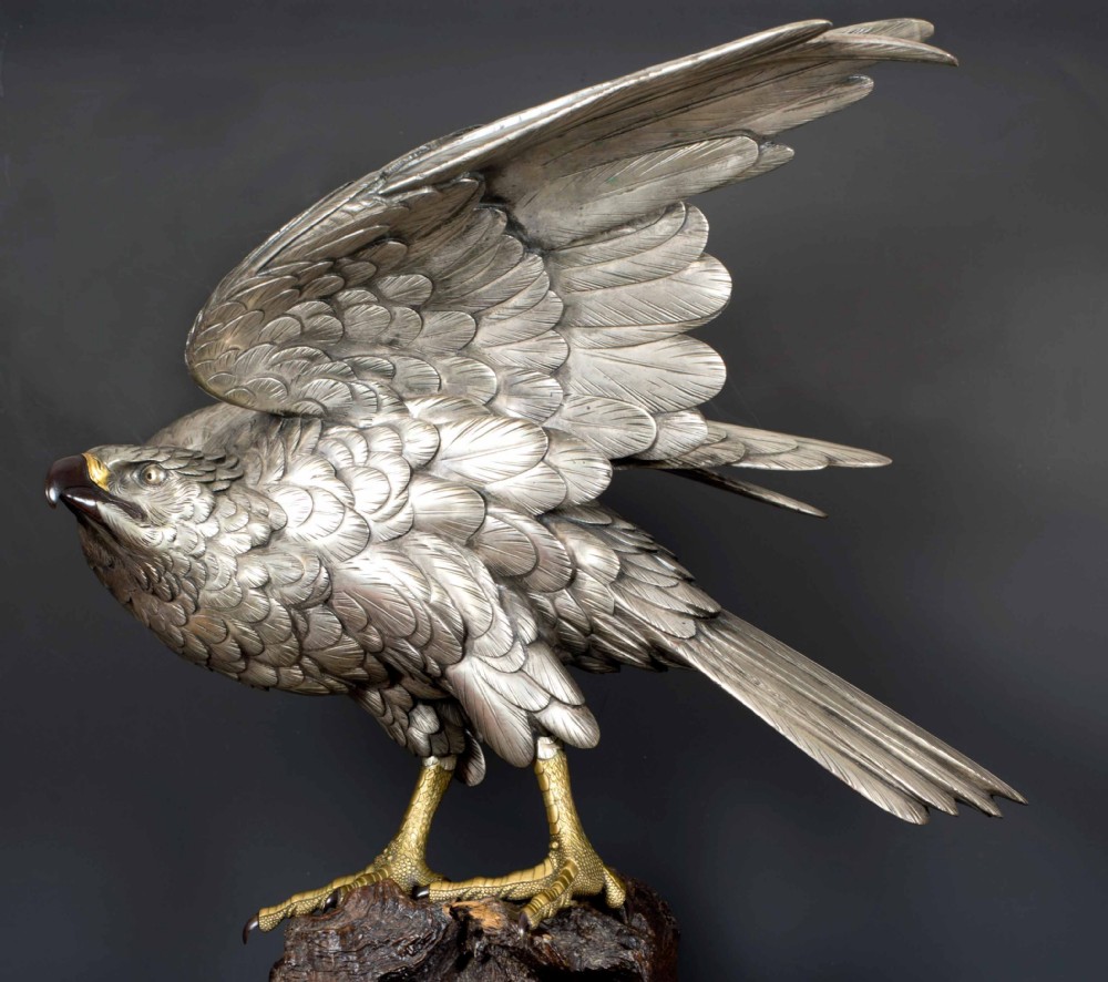 A SUPERB JAPANESE SILVERED BRONZE SEA EAGLE BY AKASOFU GYOKO View XI