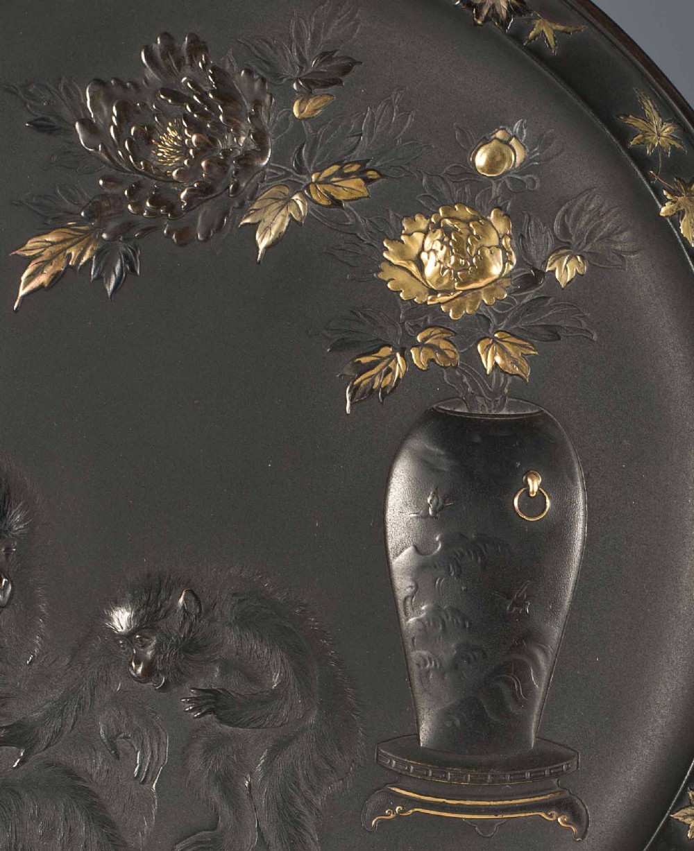 OUTSTANDING QUALITY JAPANESE MIXED METAL MONKEY PLATE -ISSHUNKEN SEIJU View III