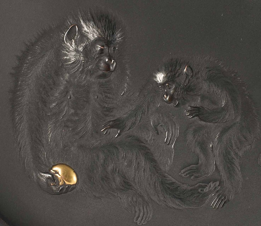 OUTSTANDING QUALITY JAPANESE MIXED METAL MONKEY PLATE -ISSHUNKEN SEIJU View IV