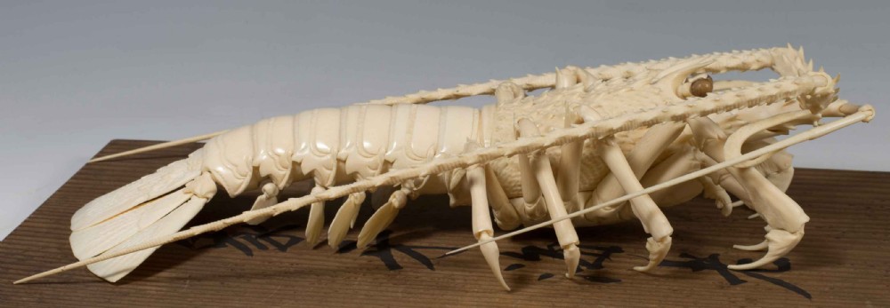OUTSTANDING JAPANESE FULLY ARTICULATED IVORY LOBSTER OKIMONO-SAKURAI SOSAI View X