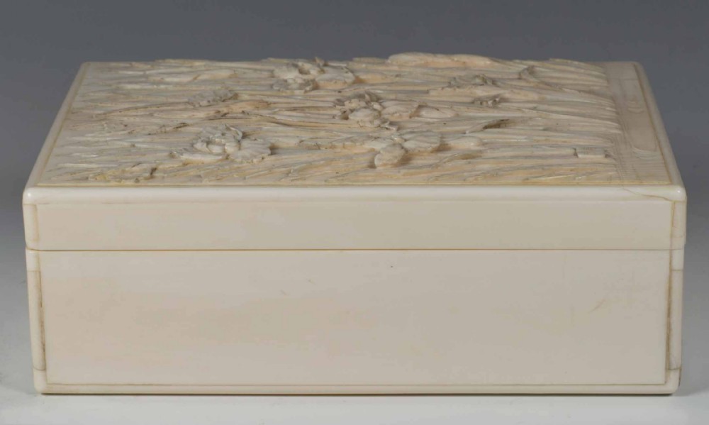 A FINELY CARVED JAPANESE IVORY LIDDED BOX BY KIYOCHIKA View II