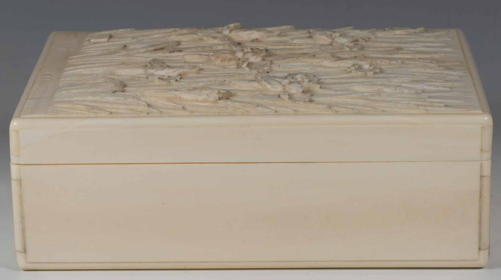 A FINELY CARVED JAPANESE IVORY LIDDED BOX BY KIYOCHIKA View IV