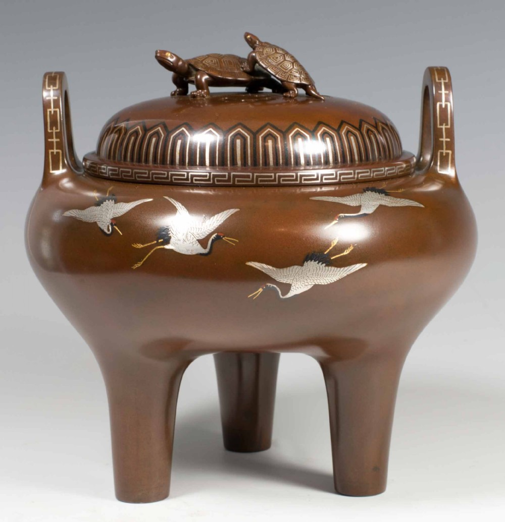 LARGE JAPANESE INLAID BRONZE KORO BY THE KURODA COMPANY View II