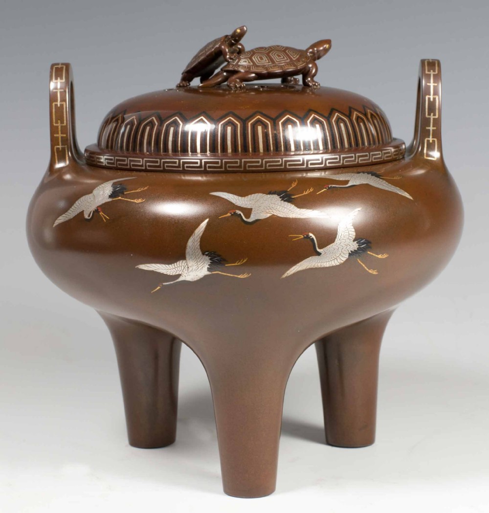 LARGE JAPANESE INLAID BRONZE KORO BY THE KURODA COMPANY View IV