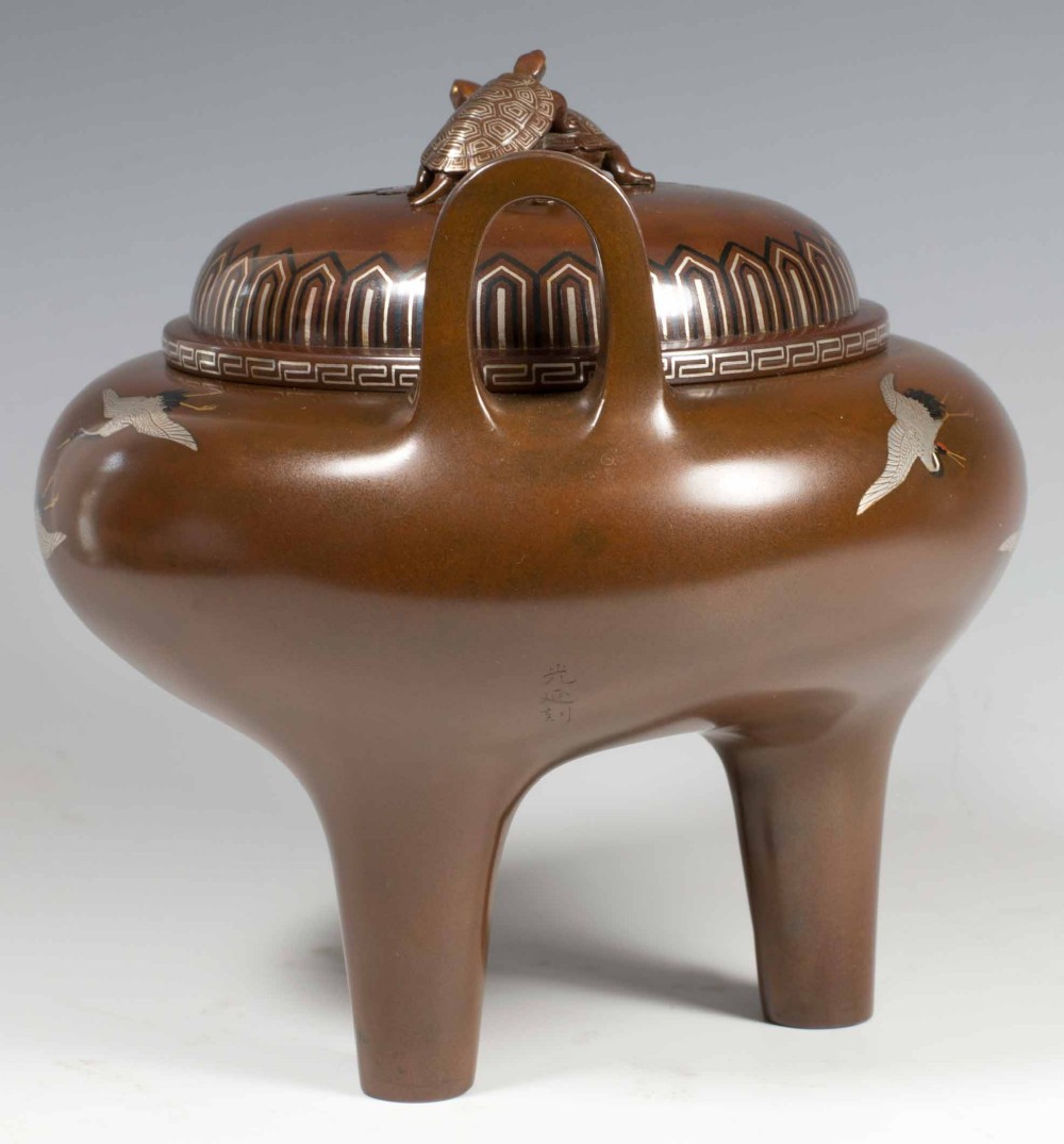 LARGE JAPANESE INLAID BRONZE KORO BY THE KURODA COMPANY View V