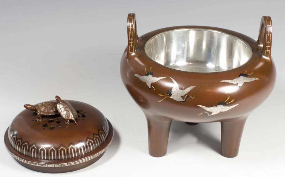 LARGE JAPANESE INLAID BRONZE KORO BY THE KURODA COMPANY View VI