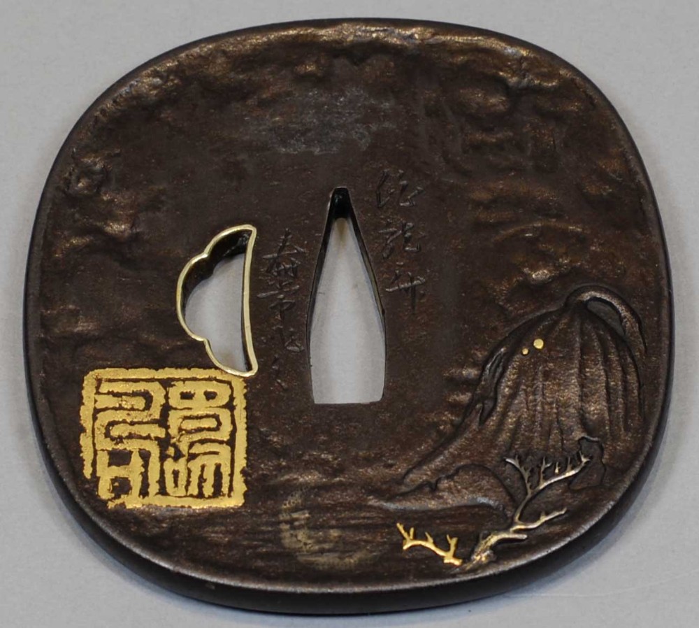 SUPERB COLLECTION OF 5 JAPANESE MIXED METAL TSUBA - ONE BY UNNO SHOMIN View V