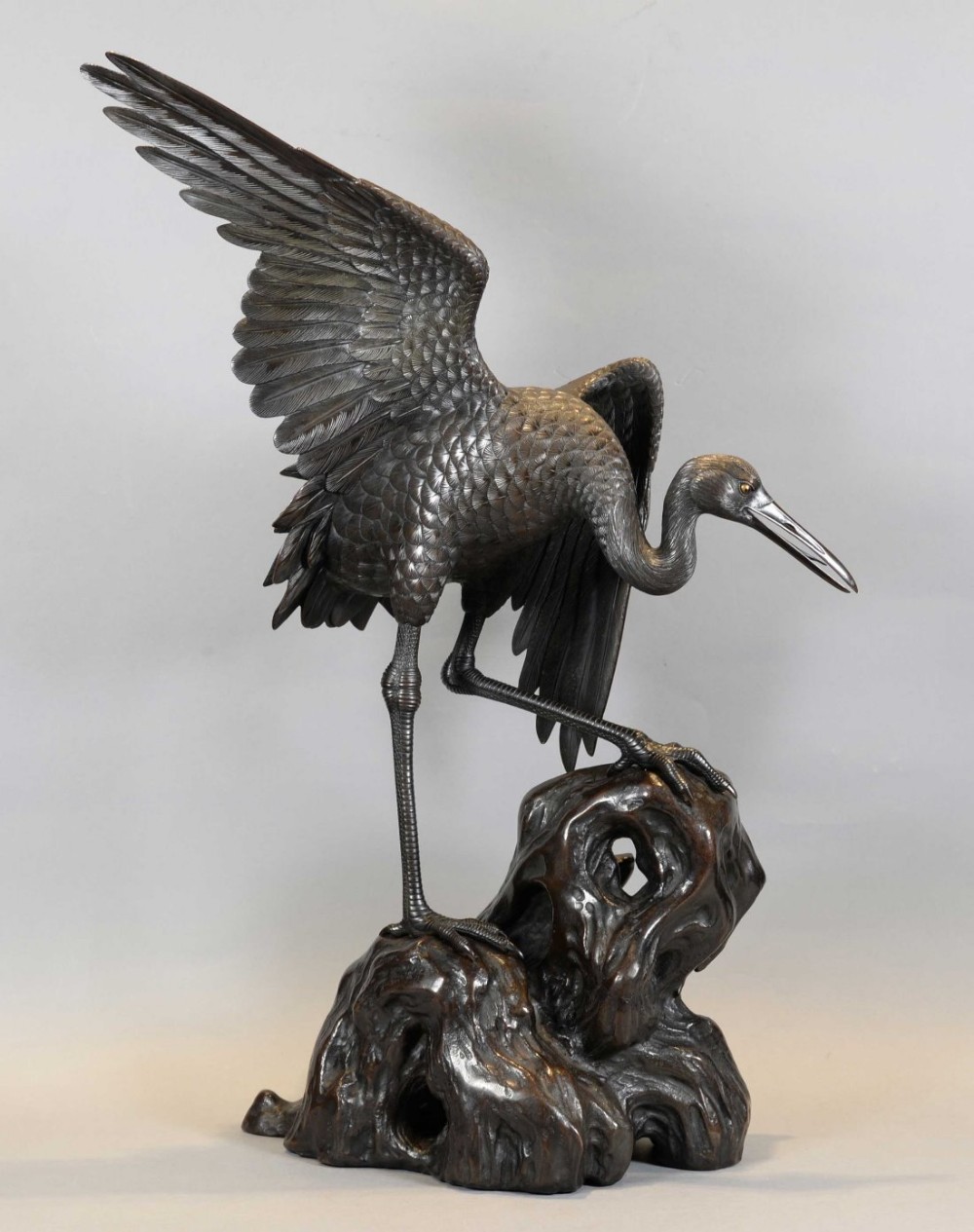 high quality japanese bronze manchurian crane okimono by otake norikuni - CATEGORY: ANTIQUE SCULPTURES - DATED 1890