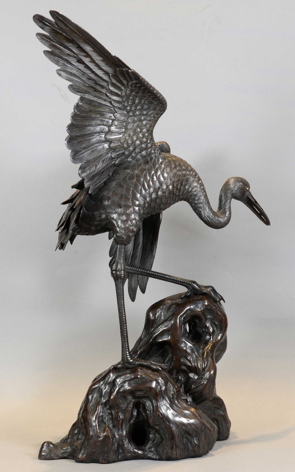HIGH QUALITY JAPANESE BRONZE MANCHURIAN CRANE OKIMONO BY OTAKE NORIKUNI View II