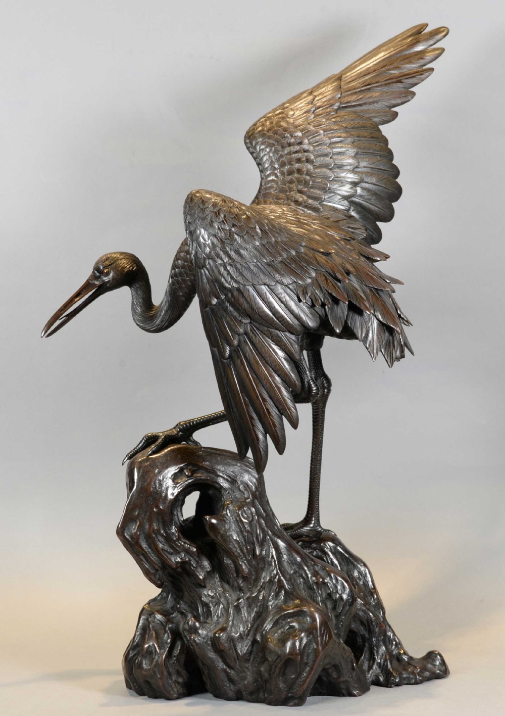 HIGH QUALITY JAPANESE BRONZE MANCHURIAN CRANE OKIMONO BY OTAKE NORIKUNI View V