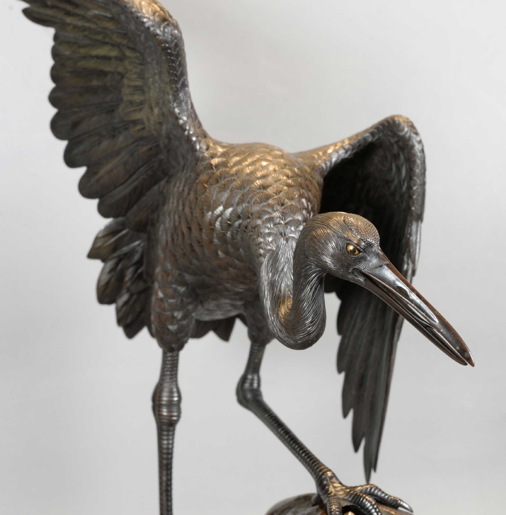 HIGH QUALITY JAPANESE BRONZE MANCHURIAN CRANE OKIMONO BY OTAKE NORIKUNI View IX