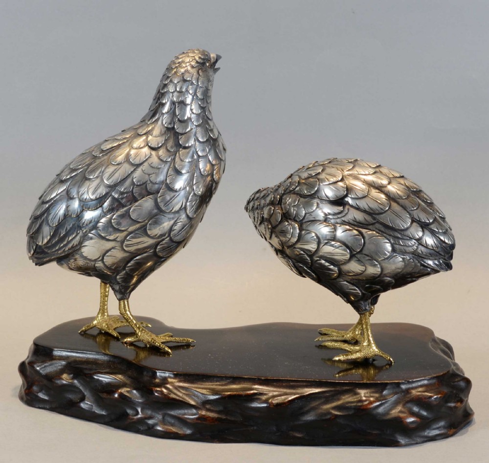 A CHARMING JAPANESE SILVERED BRONZE QUAIL OKIMONO BY HIDENAO View IV