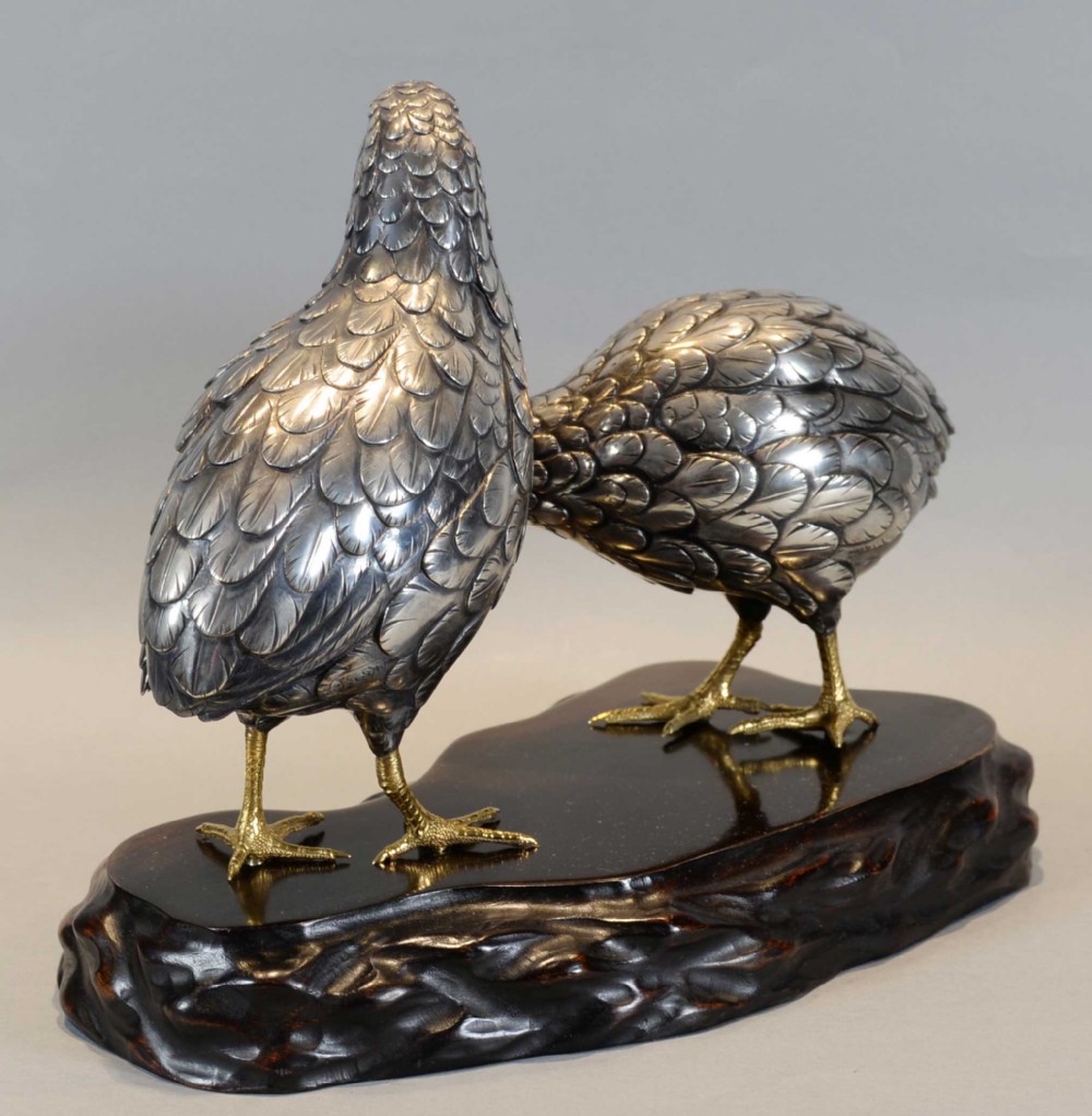 A CHARMING JAPANESE SILVERED BRONZE QUAIL OKIMONO BY HIDENAO View V
