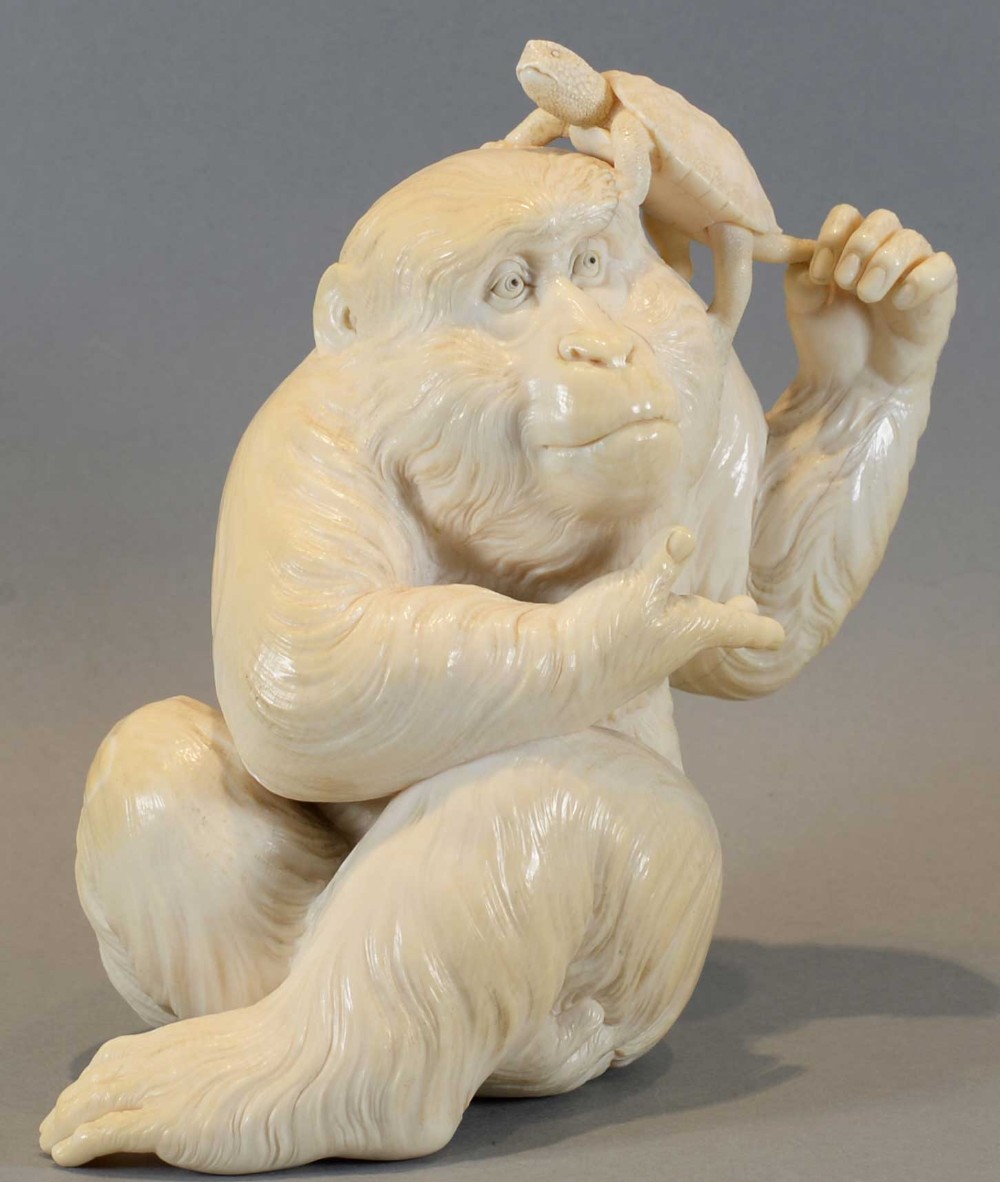 A STUNNING QUALITY JAPANESE IVORY OKIMONO OF AN APE SIGNED MORINO KORIN View II