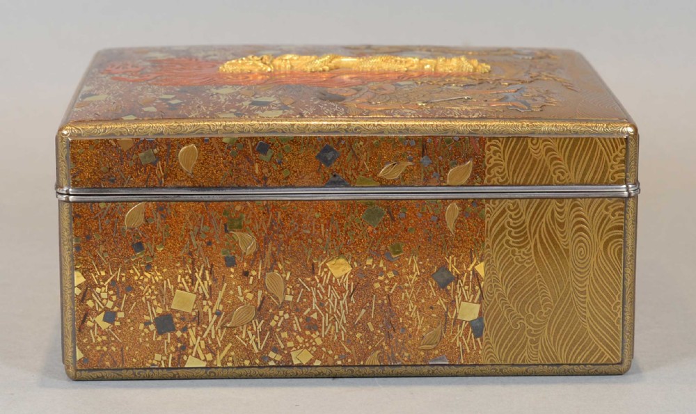 A FANTASTIC JAPANESE EDO PERIOD LACQUER BOX - SOLID GOLD KURIKARA DRAGON SWORD BY GOTO MITSUTAKA View III