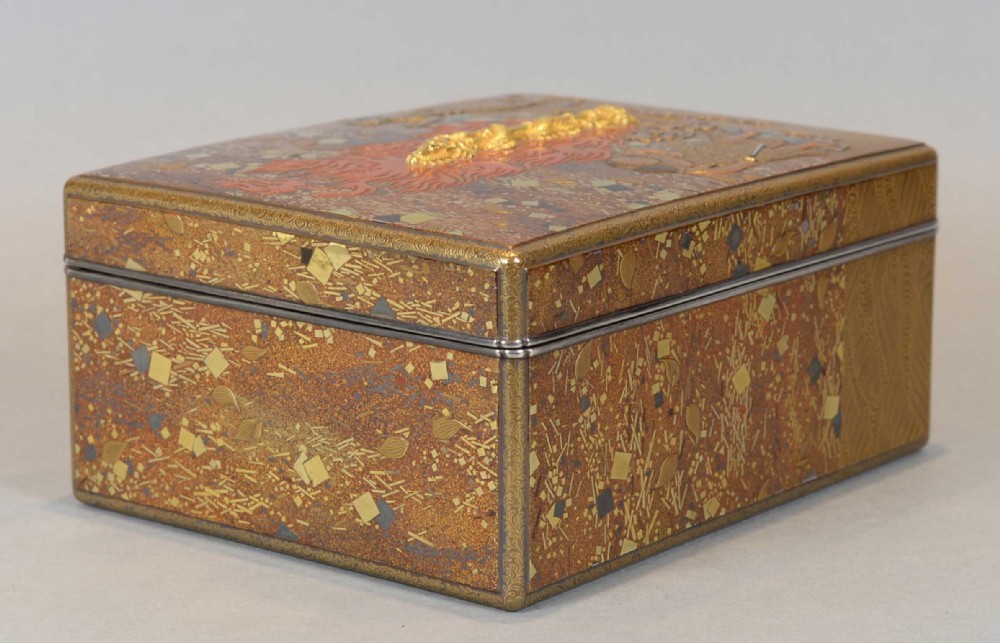 A FANTASTIC JAPANESE EDO PERIOD LACQUER BOX - SOLID GOLD KURIKARA DRAGON SWORD BY GOTO MITSUTAKA View IV