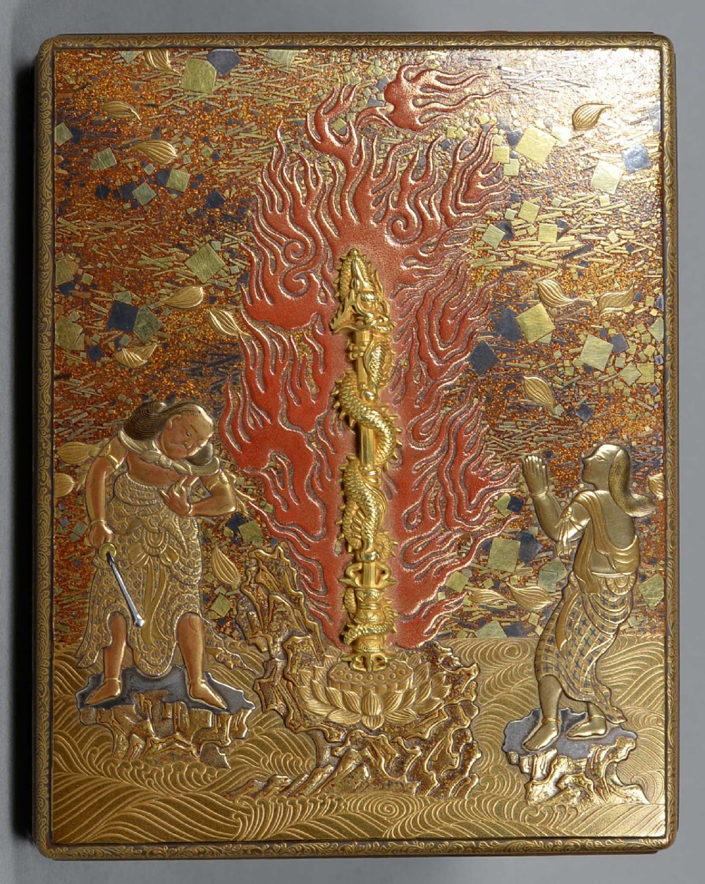 A FANTASTIC JAPANESE EDO PERIOD LACQUER BOX - SOLID GOLD KURIKARA DRAGON SWORD BY GOTO MITSUTAKA View VII