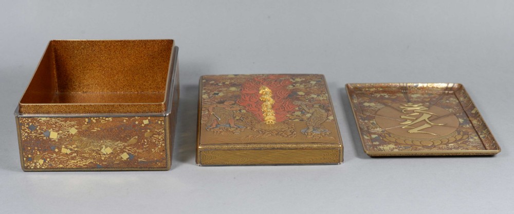 A FANTASTIC JAPANESE EDO PERIOD LACQUER BOX - SOLID GOLD KURIKARA DRAGON SWORD BY GOTO MITSUTAKA View IX
