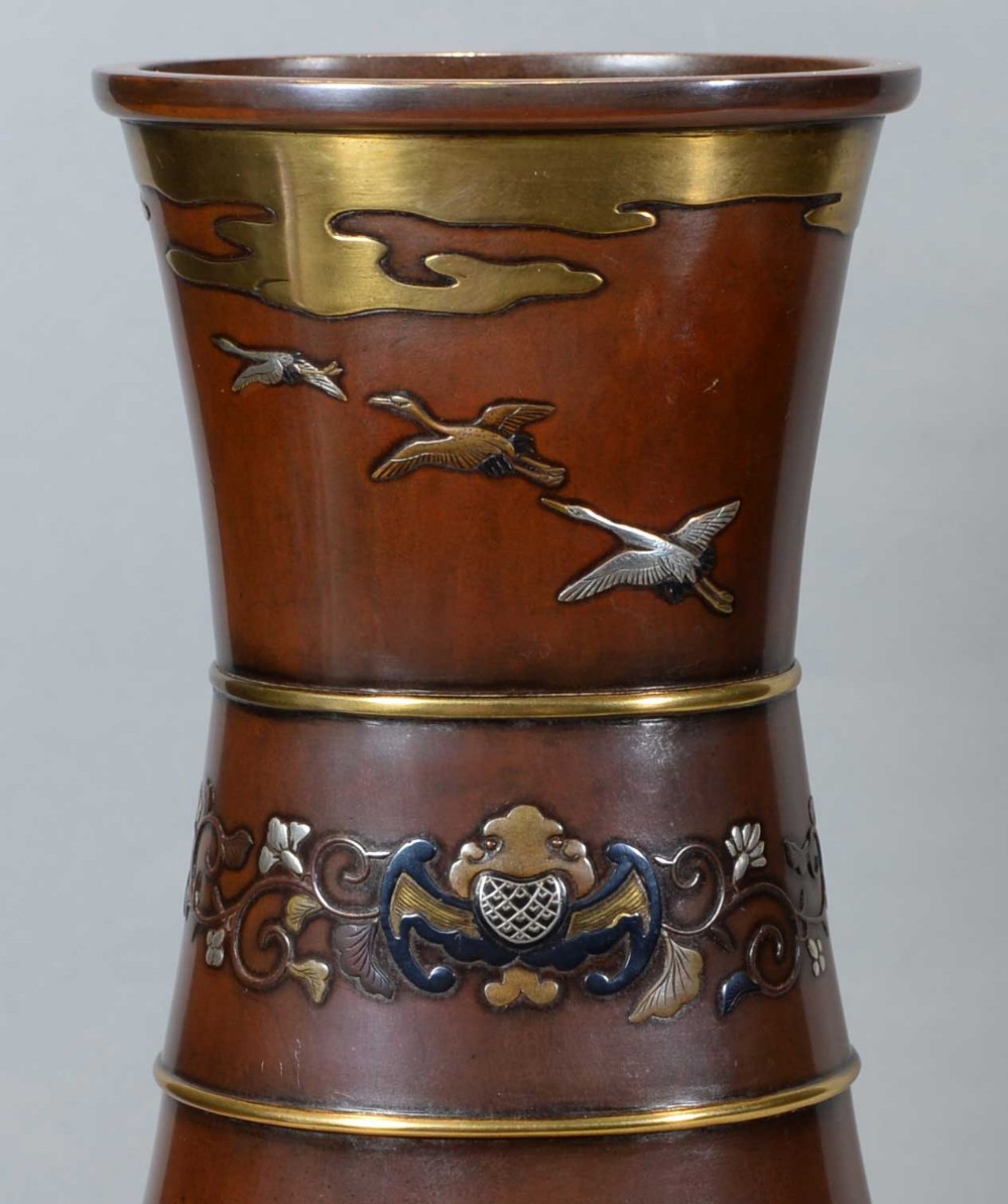 A HIGHLY DECORATIVE & FINE QUALITY PAIR OF JAPANESE BRONZE VASES BY NOGAWA View VI