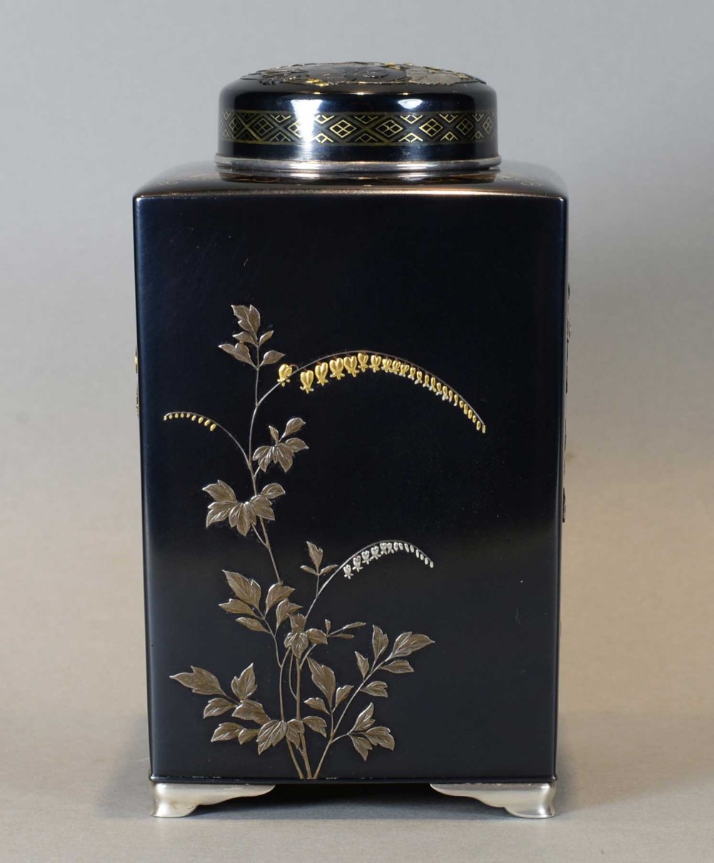 A RARE AND HIGH QUALITY JAPANESE SHAKUDO & MIXED METAL TEA CANISTER (CADDY) BY NOGAWA View V