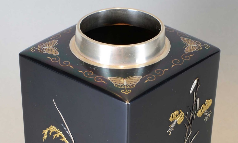 A RARE AND HIGH QUALITY JAPANESE SHAKUDO & MIXED METAL TEA CANISTER (CADDY) BY NOGAWA View VI