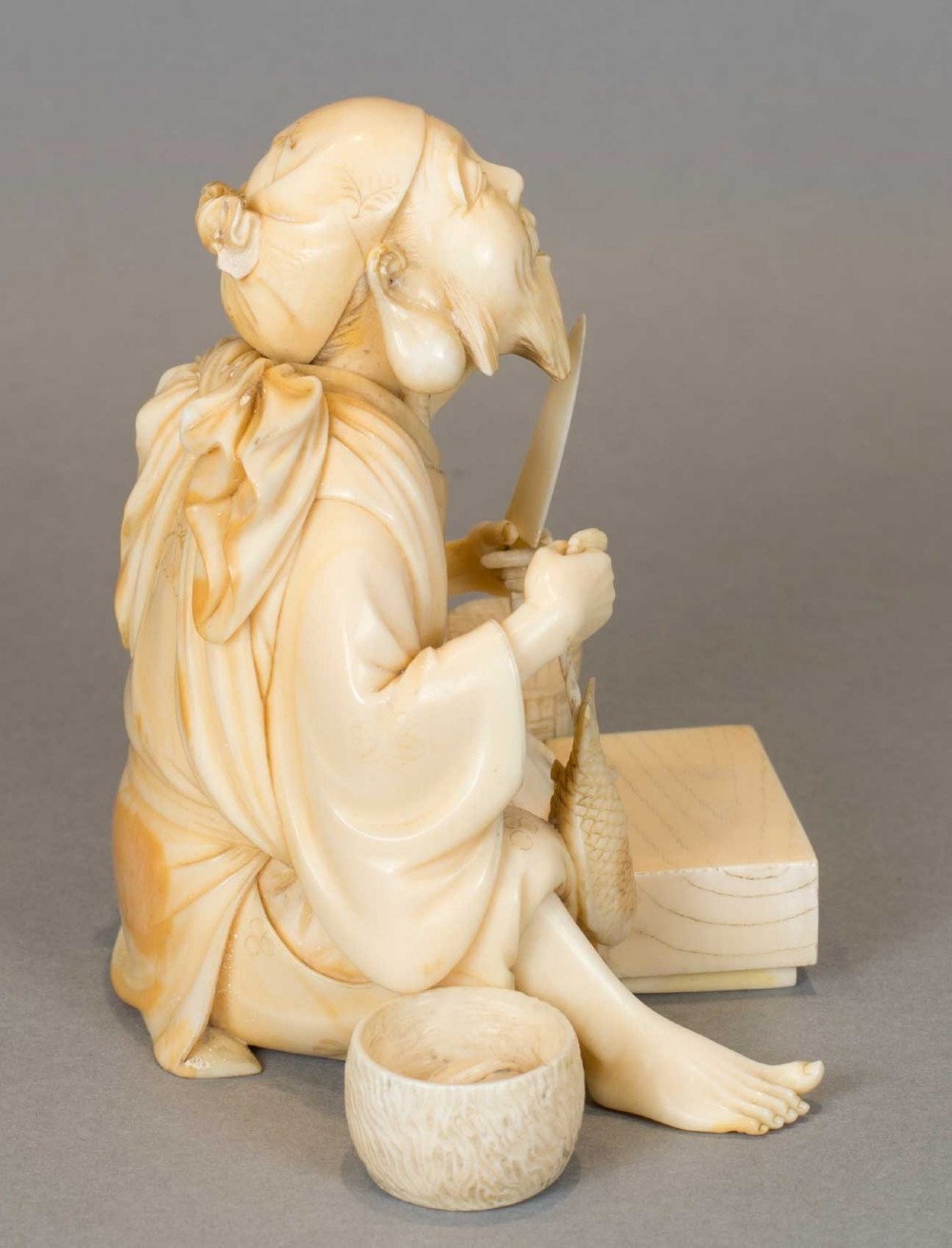 JAPANESE IVORY OKIMONO OF EBISU - THE LUCKY GOD OF PROSPERITY AND WEALTH View III