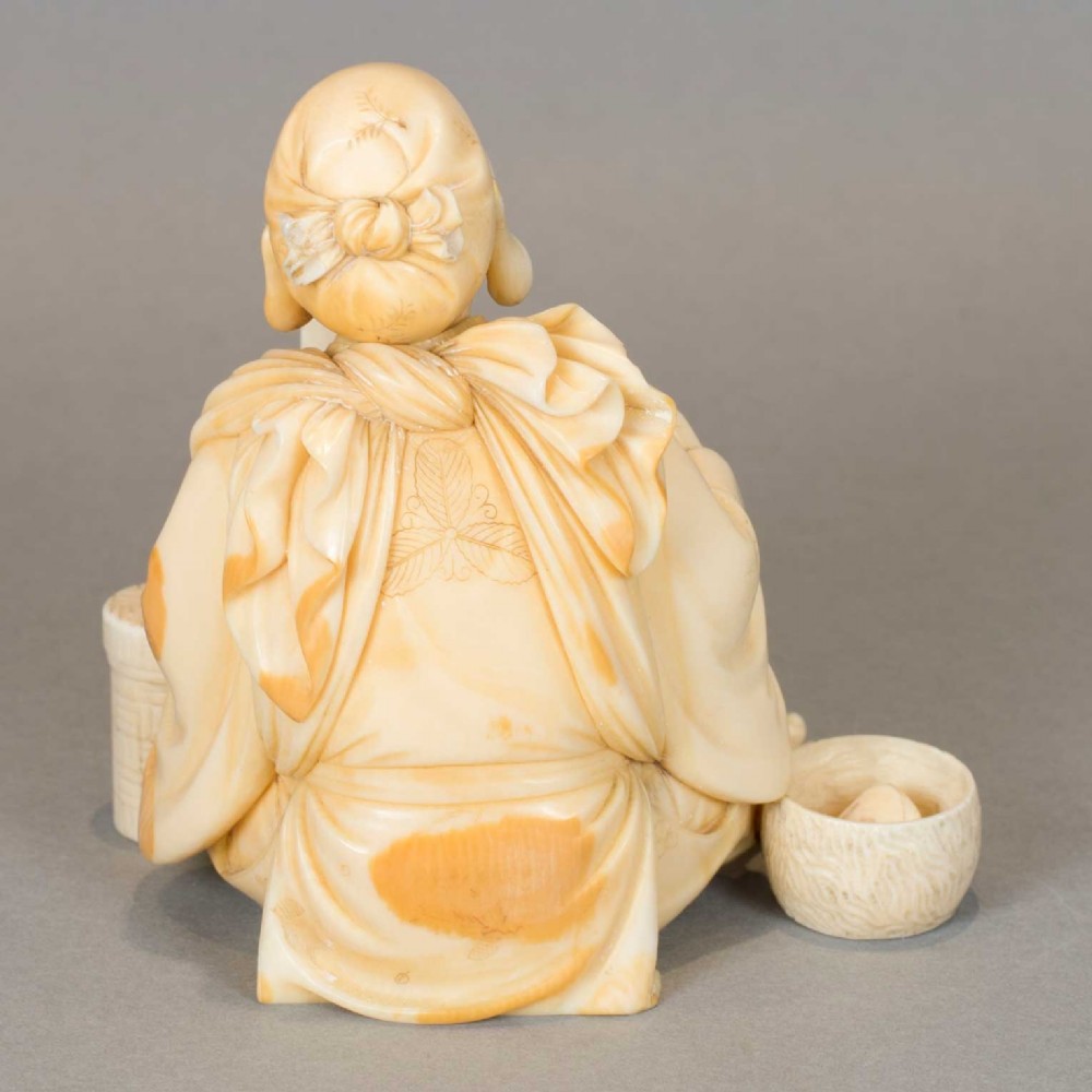 JAPANESE IVORY OKIMONO OF EBISU - THE LUCKY GOD OF PROSPERITY AND WEALTH View IV