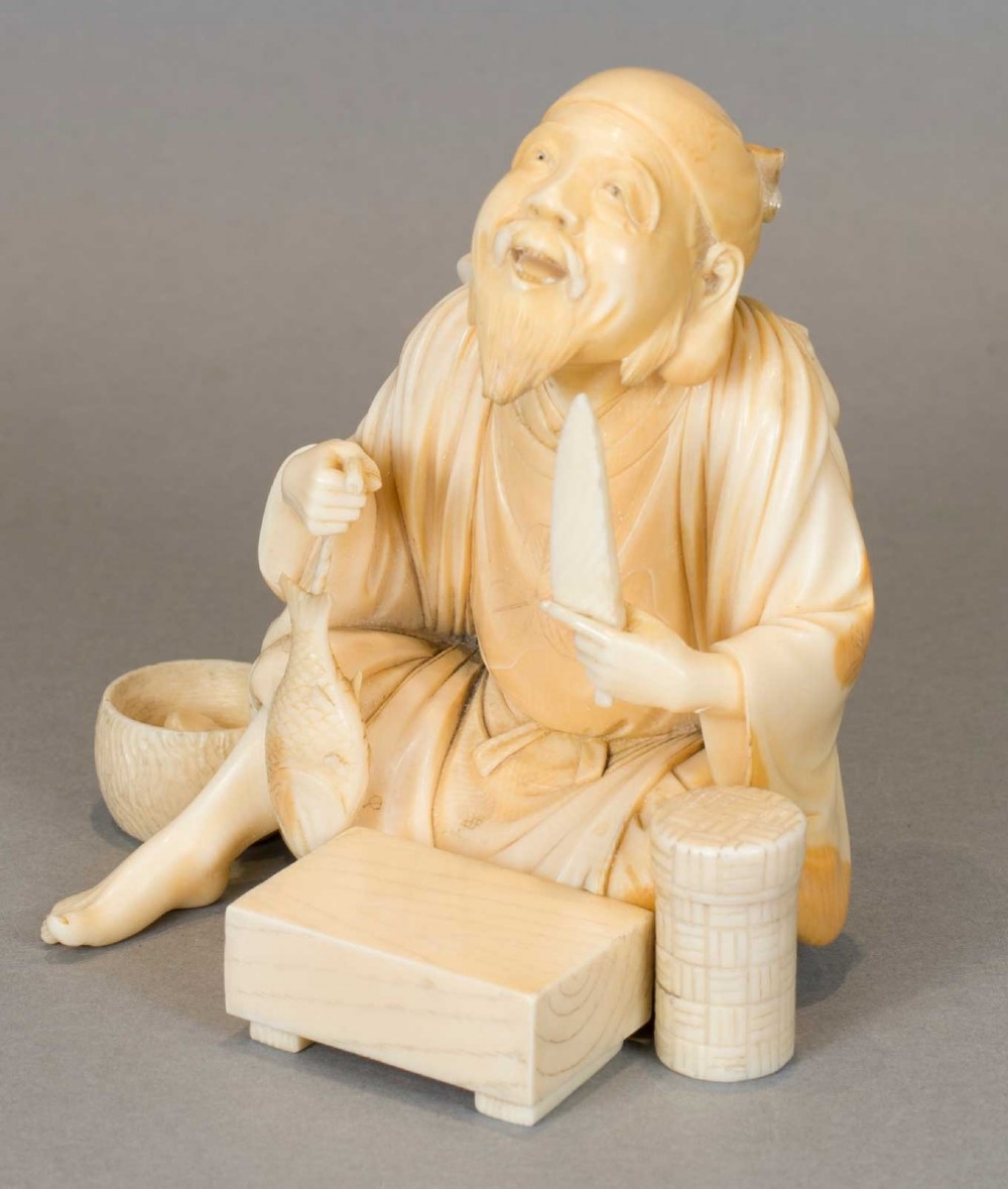 JAPANESE IVORY OKIMONO OF EBISU - THE LUCKY GOD OF PROSPERITY AND WEALTH View VI