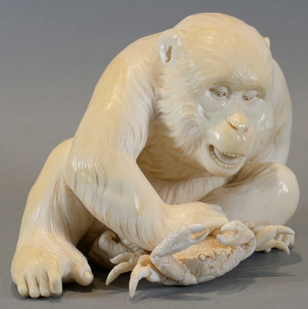 EXHIBITION QUALITY JAPANESE IVORY MONKEY OKIMONO BY IMPERIAL ARTIST ISHIKAWA KOMEI View II